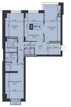 3-к квартира, строящийся дом, 108м2, 5/9 этаж