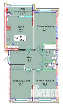 3-к квартира, вторичка, 66м2, 20/22 этаж