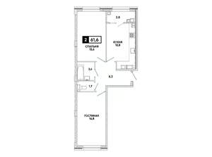2-к квартира, вторичка, 62м2, 16/16 этаж