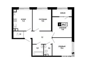 3-к квартира, вторичка, 65м2, 11/24 этаж