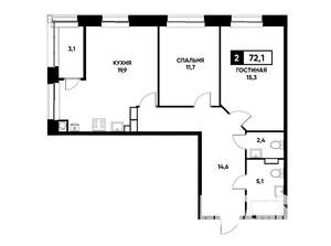 2-к квартира, вторичка, 72м2, 12/20 этаж
