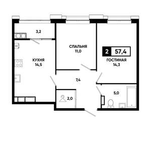 2-к квартира, вторичка, 57м2, 20/20 этаж