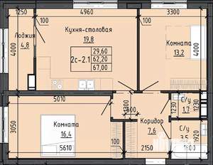 2-к квартира, вторичка, 67м2, 2/24 этаж