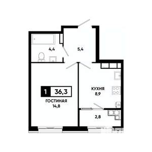 1-к квартира, вторичка, 36м2, 15/18 этаж