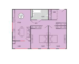 2-к квартира, строящийся дом, 62м2, 3/6 этаж