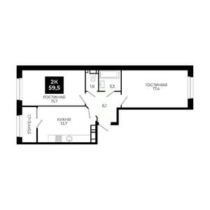 2-к квартира, вторичка, 60м2, 19/24 этаж