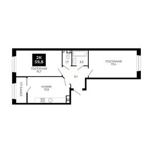 2-к квартира, вторичка, 60м2, 5/24 этаж