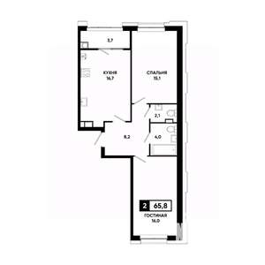 2-к квартира, вторичка, 66м2, 9/20 этаж