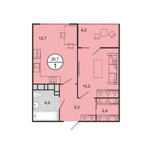 1-к квартира, вторичка, 39м2, 19/19 этаж