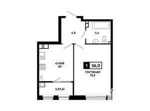 1-к квартира, вторичка, 36м2, 7/24 этаж