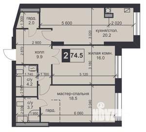 2-к квартира, строящийся дом, 75м2, 2/9 этаж