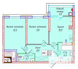 2-к квартира, вторичка, 51м2, 18/22 этаж