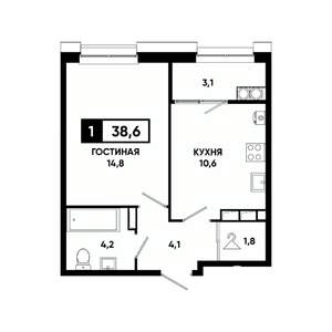 1-к квартира, вторичка, 39м2, 15/20 этаж