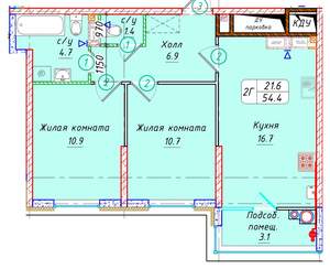 Студия квартира, вторичка, 54м2, 22/21 этаж