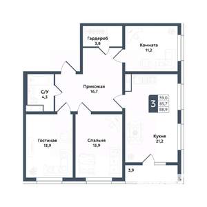 3-к квартира, вторичка, 89м2, 17/20 этаж