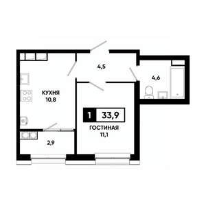 1-к квартира, вторичка, 34м2, 16/20 этаж