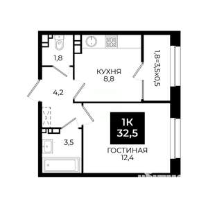 1-к квартира, вторичка, 33м2, 5/24 этаж
