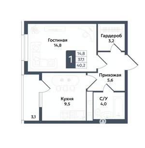 1-к квартира, вторичка, 40м2, 13/22 этаж