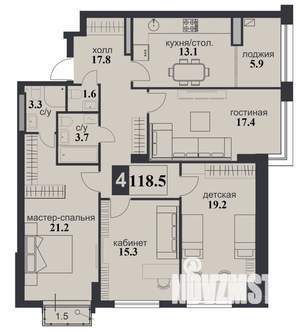 4-к квартира, строящийся дом, 119м2, 9/12 этаж