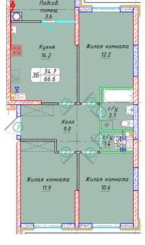 3-к квартира, вторичка, 67м2, 5/21 этаж