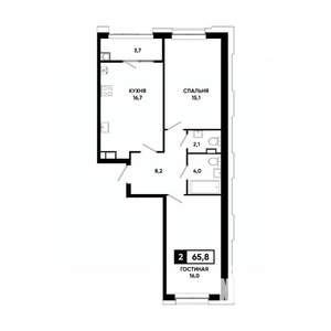 2-к квартира, вторичка, 66м2, 7/20 этаж