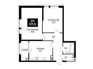 2-к квартира, вторичка, 57м2, 4/24 этаж
