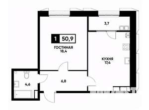 1-к квартира, вторичка, 51м2, 14/18 этаж