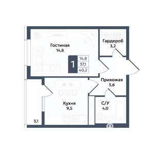 1-к квартира, вторичка, 40м2, 4/20 этаж