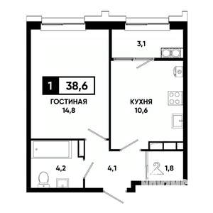 1-к квартира, вторичка, 39м2, 13/21 этаж