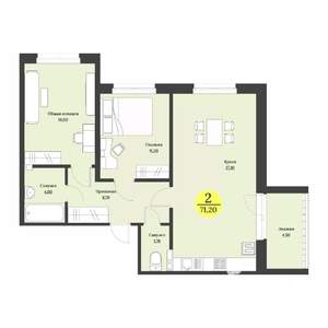 2-к квартира, строящийся дом, 67м2, 1/12 этаж