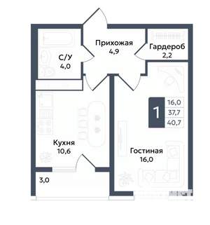 1-к квартира, вторичка, 41м2, 7/22 этаж