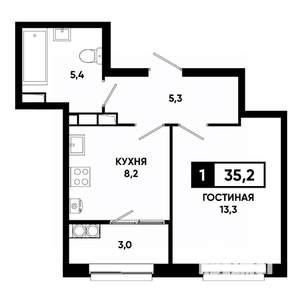 1-к квартира, строящийся дом, 35м2, 13/19 этаж