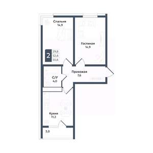 2-к квартира, вторичка, 56м2, 6/20 этаж