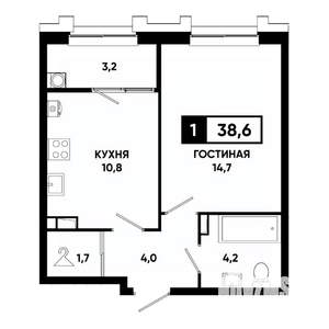 1-к квартира, вторичка, 39м2, 19/21 этаж