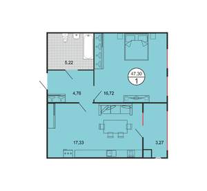1-к квартира, строящийся дом, 47м2, 1/6 этаж