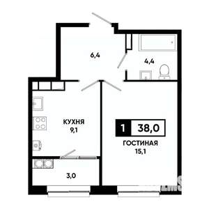 1-к квартира, вторичка, 38м2, 14/19 этаж