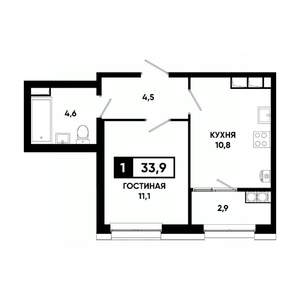 1-к квартира, вторичка, 34м2, 19/20 этаж