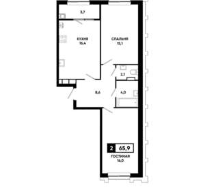 2-к квартира, строящийся дом, 66м2, 12/21 этаж