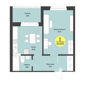 1-к квартира, вторичка, 45м2, 2/12 этаж