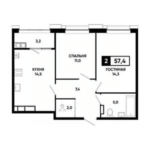 2-к квартира, вторичка, 57м2, 20/20 этаж