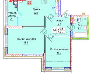 2-к квартира, вторичка, 51м2, 22/21 этаж
