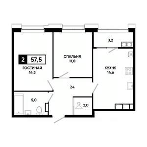 2-к квартира, вторичка, 58м2, 16/20 этаж