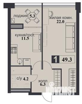 1-к квартира, строящийся дом, 49м2, 4/12 этаж