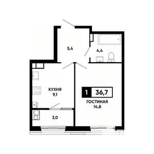 1-к квартира, вторичка, 37м2, 11/18 этаж