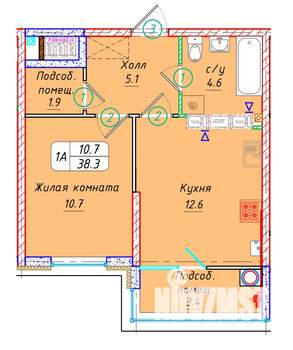 1-к квартира, вторичка, 38м2, 18/22 этаж