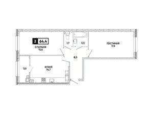 2-к квартира, вторичка, 64м2, 15/16 этаж