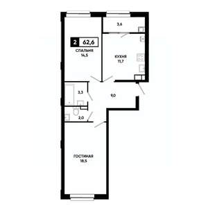 2-к квартира, строящийся дом, 63м2, 11/19 этаж