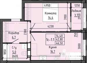 1-к квартира, вторичка, 46м2, 10/25 этаж