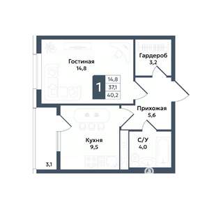 1-к квартира, вторичка, 40м2, 13/20 этаж