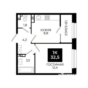1-к квартира, вторичка, 33м2, 5/24 этаж